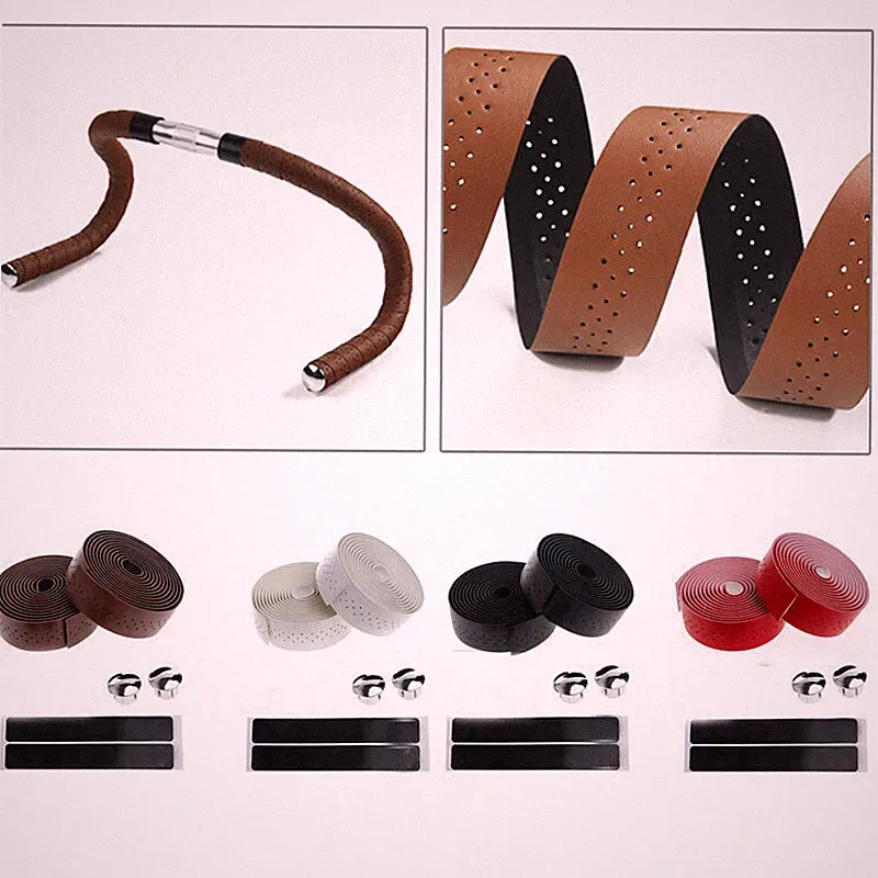 2PCS Breathable Leather Road Bike Handlebar Grip Bar Bicycle Belt Wrap Tape i