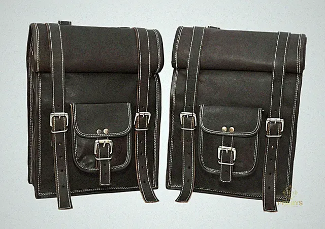 Bicycle Panniers Saddle Bag Real Black Leather Road Mountain Bike 2 Side Bags