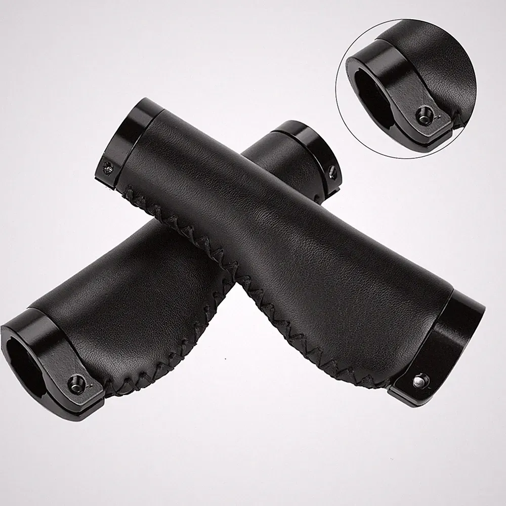 (Black)1 Pair PU Leather Mountain Bike Folding Bicycle Cycling Lockable Han LW