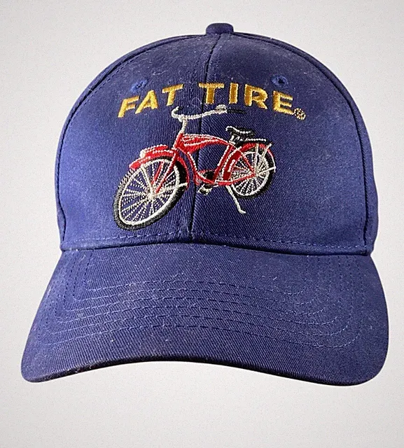 Fat Tire Ale Beer Bike Hat Blue Structured Embroidered Logo Leather Strap OS Adj