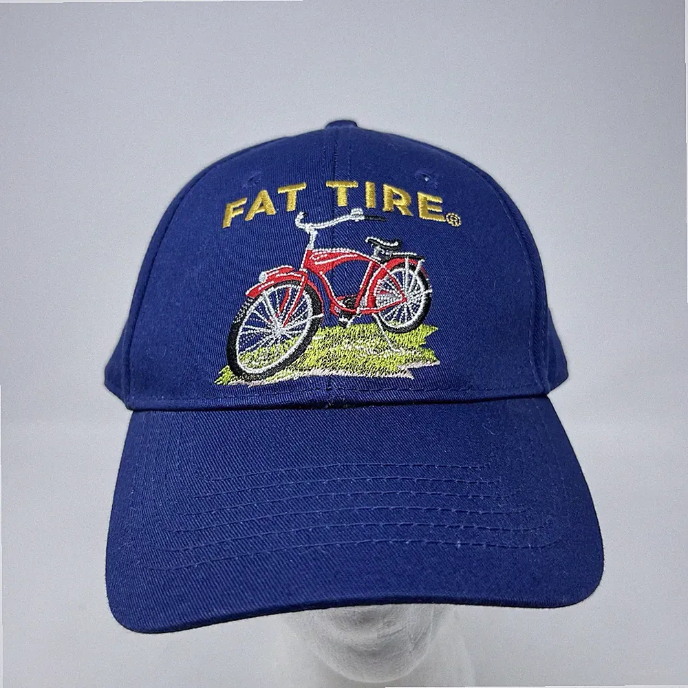 Fat Tire New Belgium Brewing Vintage Bicycle Blue Leather Strap Baseball Cap Hat