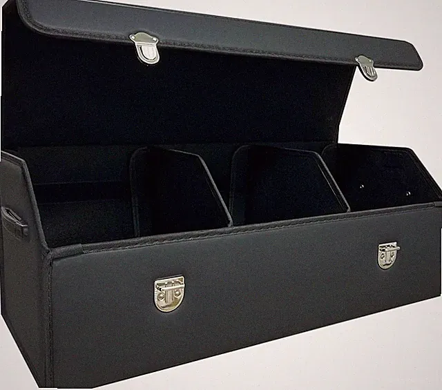 Foldable Faux Leather Car Trunk Organizer with Lid – 3 Compartments