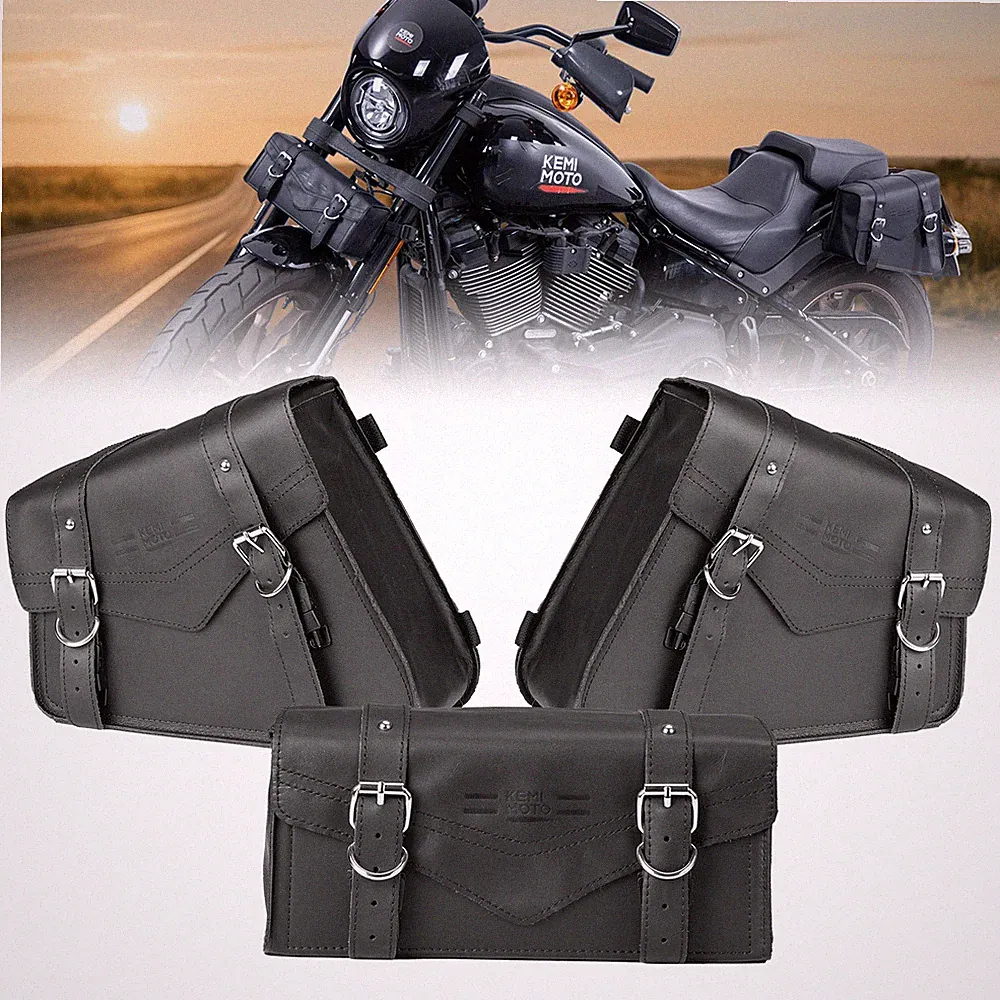 KEMIMOTO 3pcs Genuine Leather Bicycle Bike Panniers Bag 6L & 4.5L Saddle Bags