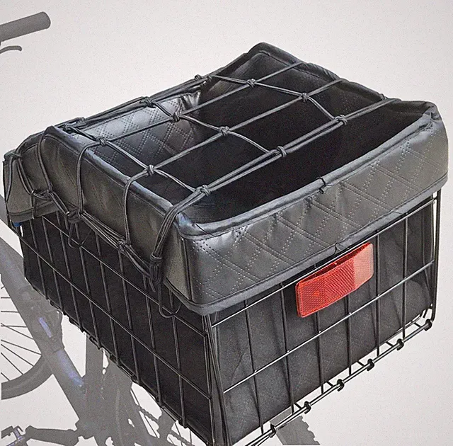 Large Bike Rear Basket Thickened Folding Bicycle Basket with Leather Liner Ba...