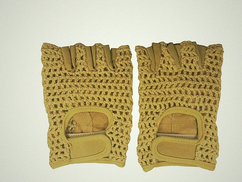Leather Crochet Bicycle Gloves - British Tan