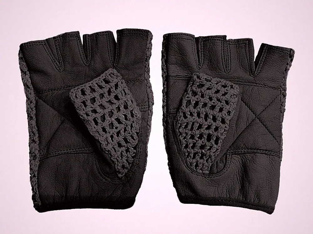 Leather Crochet Cycling / Bicycle Gloves - Vintage Black