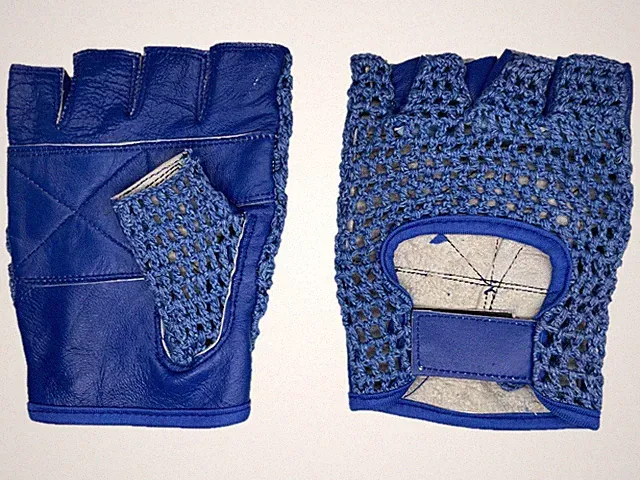 Leather Crochet Cycling / Bicycle Gloves - Vintage Blue