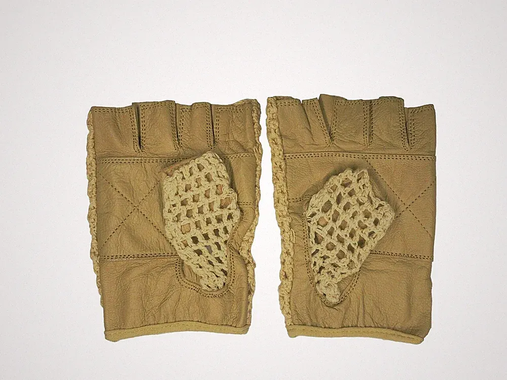 Leather Crochet Cycling / Bicycle Gloves - Vintage British Tan