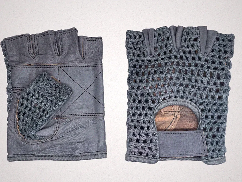 Leather Crochet Cycling / Bicycle Gloves - Vintage Grey