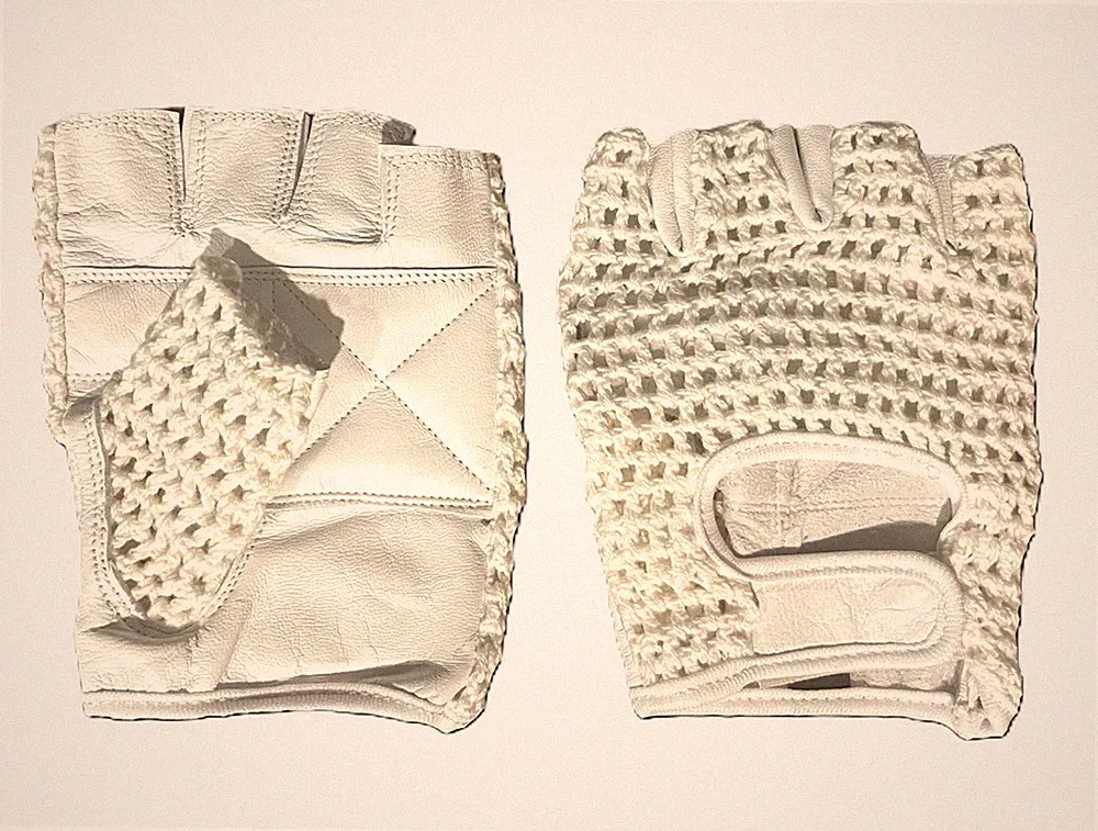 Leather Crochet Cycling / Bicycle Gloves - Vintage White