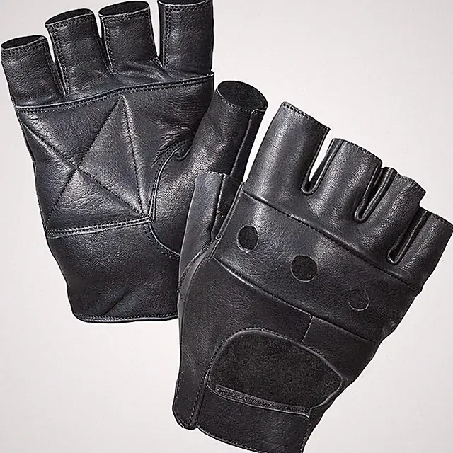 Men's Leather Fingerless Motorcycle Biker Gloves - Driving Riding Hunting Gloves