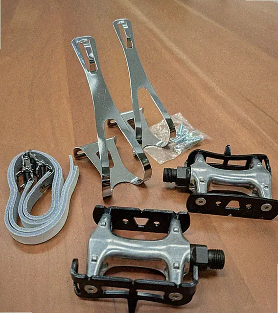 MURPHY FIXED GEAR TRACK ROAD ALLOY BIKE PEDAL CHROME TOE CLIP LEATHER STRAP SET