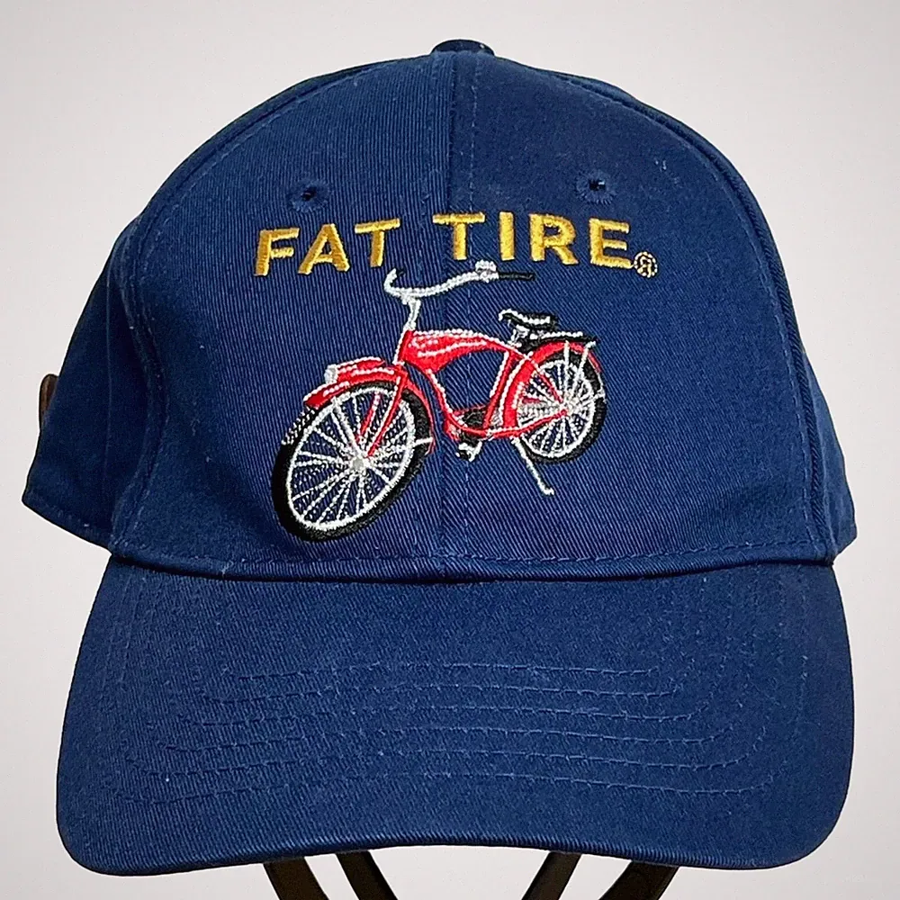 New Belgium Brewing Fat Tire Hat -Blue Adjustable Leather Strap Beer Bicycle Cap