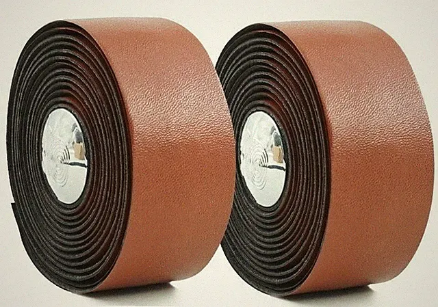 New Bicycle Handlebar Tape Brown Cowhide Pattern Faux Leather 2 Rolls + Plugs