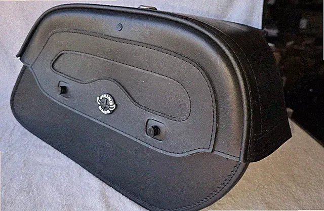 Pair of Viking Bags Large Black Leather-Wrapped Hard Saddlebags Motorcycle Bike