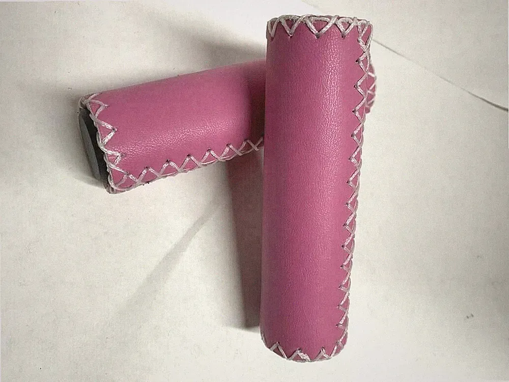 PINK Bicycle Grips Faux Leather Hand Stitches Lowrider Cruiser City Bikes
