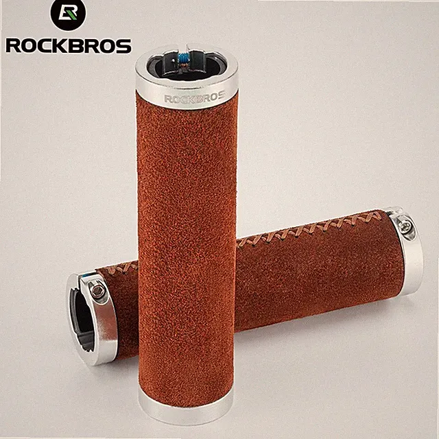 ROCKBROS Bicycle Grips Handlebar Leather Suede Shockproof Bilateral Lock Grips
