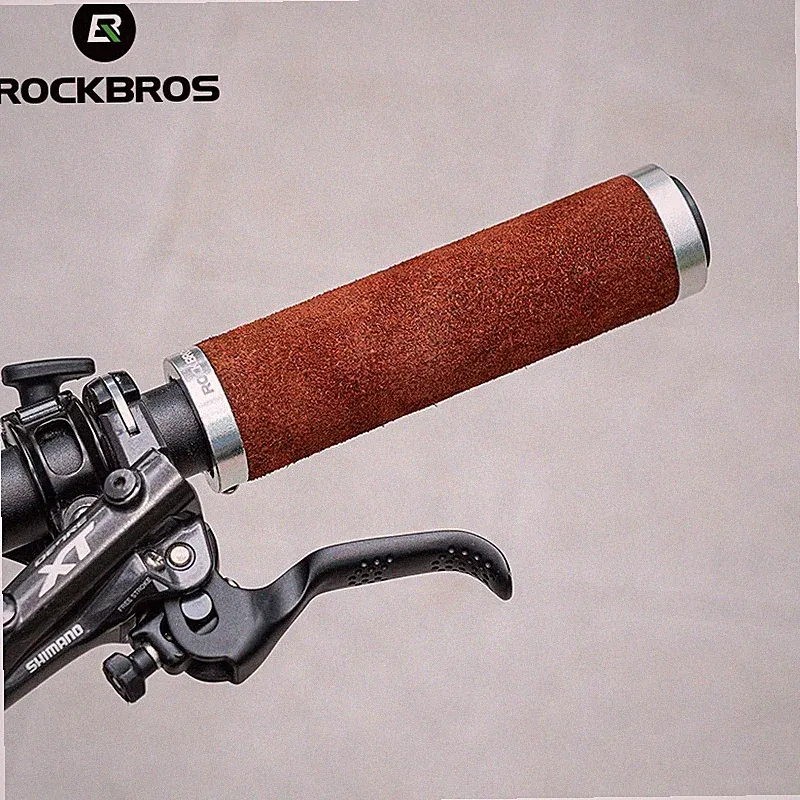 ROCKBROS Bicycle Grips Leather Handlebar Grip Shockproof Bilateral Lock Grips