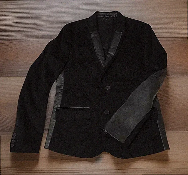 Rogue Leather Trim Wool Jacket Mens Medium Coat Blazer Black Moto Biker Fitted