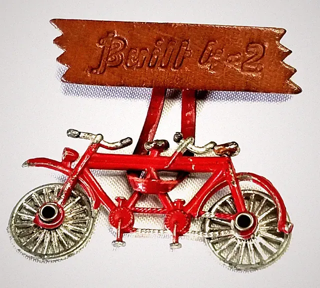 Romantic Valentines Tandem Red Bicycle Bike Leather Built 4 2 Brooch Pin Couple