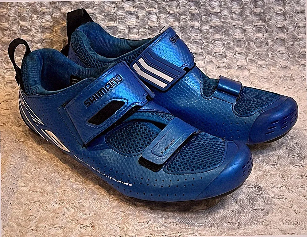 Shimano TR9 triathlon cycling shoes Blue, Size US 9.3, EU 43.5, CM 27.5 Carbon