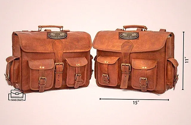 Side Pouch Leather Saddle Bag Brown Motorcycle Panniers Saddlebags Bags Bike New