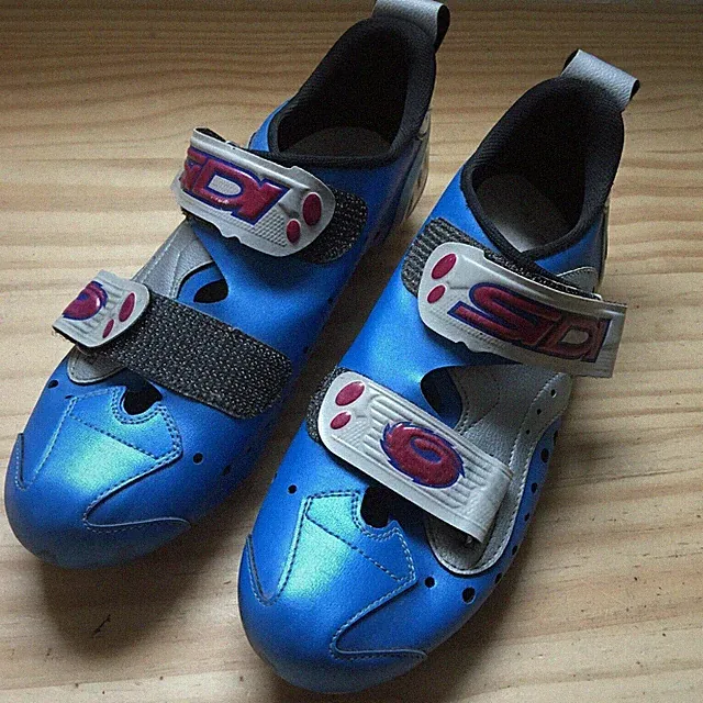 SiDI T-1 Cycling Triathlon Bike Road Shoes Vented Leather Blue Silver Size 41