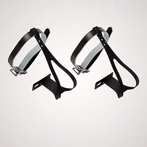 Sunlite Bicycle Steel Toe Clips & Leather Straps Black XLarge Road Fixed Bike