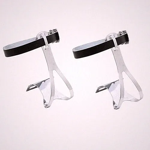 Sunlite Bicycle Toe Clips & Leather Strap Set Chrome Large Road Fixed Gear Bike