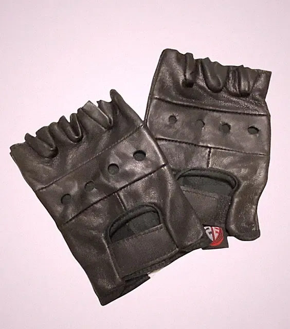 Top Grain Leather Half Finger Gloves, Padded Palm, Hook and Loop Closure