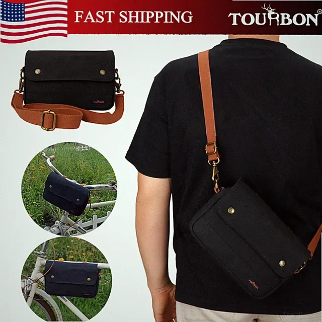 Tourbon Black Canvas&Leather Bike Handlebar Pannier Bag Phone Tool Holder Pouch
