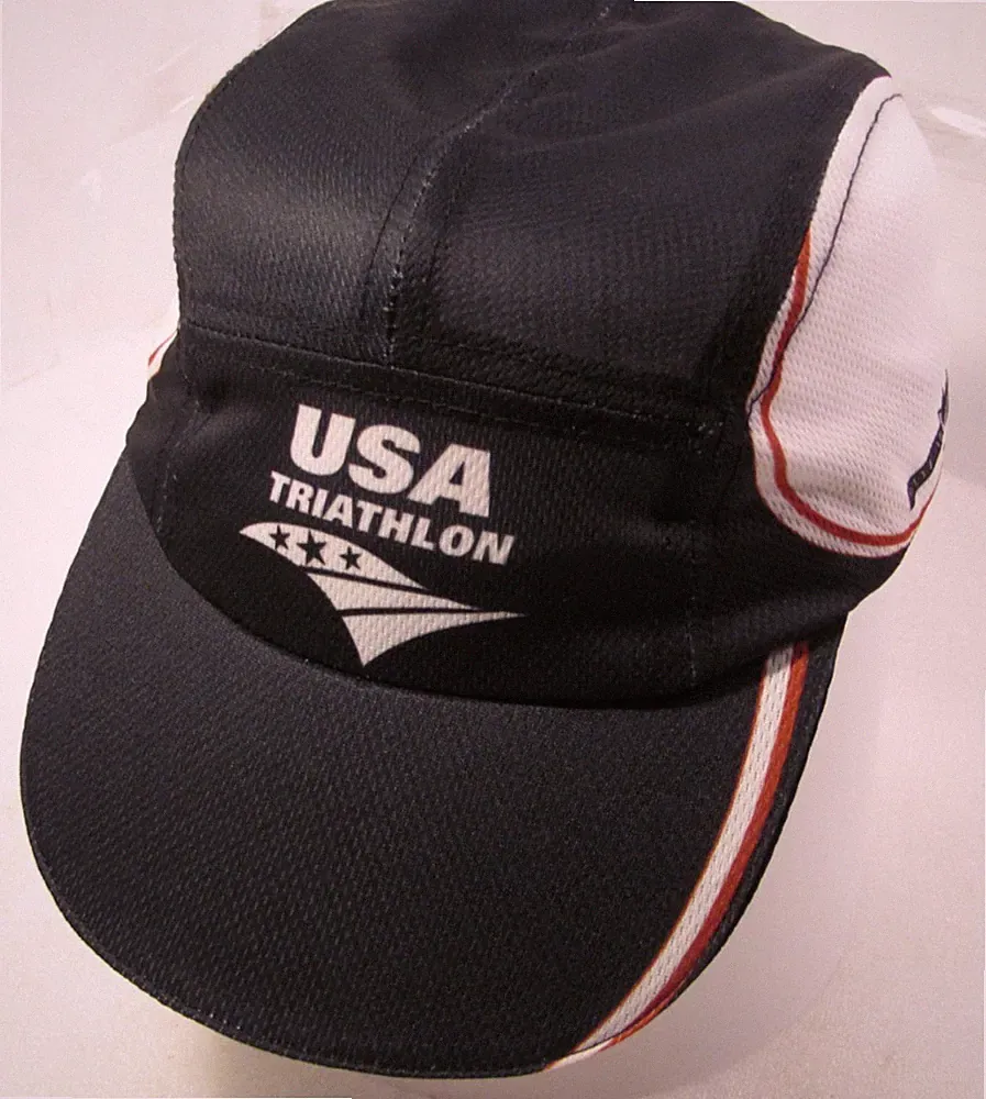 USA Triathlon Bicycle Hat Mens Black White 2015 Adjustable Light Jersey Mesh Cap