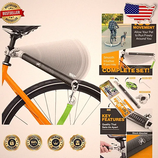 V2.0 Carbon Fiber Dog Bike Leash: Rotating, Quick Attach, Shock Absorbing, Green
