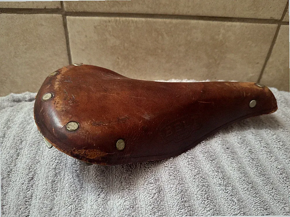 Vintage Belt Fujita Leather Racing Bicycle Saddle Seat Brown Fuji Bike Japan