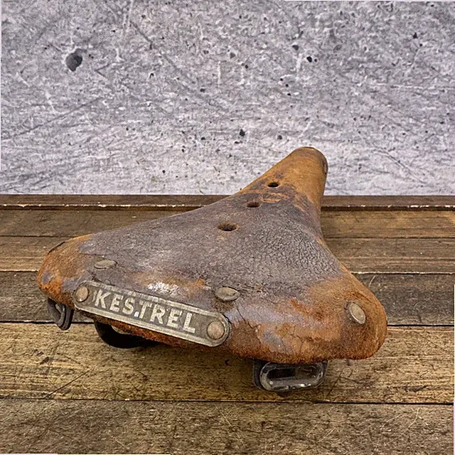 Vintage Kestrel Leather Bicycle Saddle Brown Display Seat Patina Old Antique