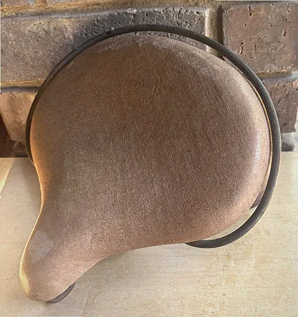 Vintage Troxel 1960s Leather Bicycle Seat Saddle with Chrome Crash Bar