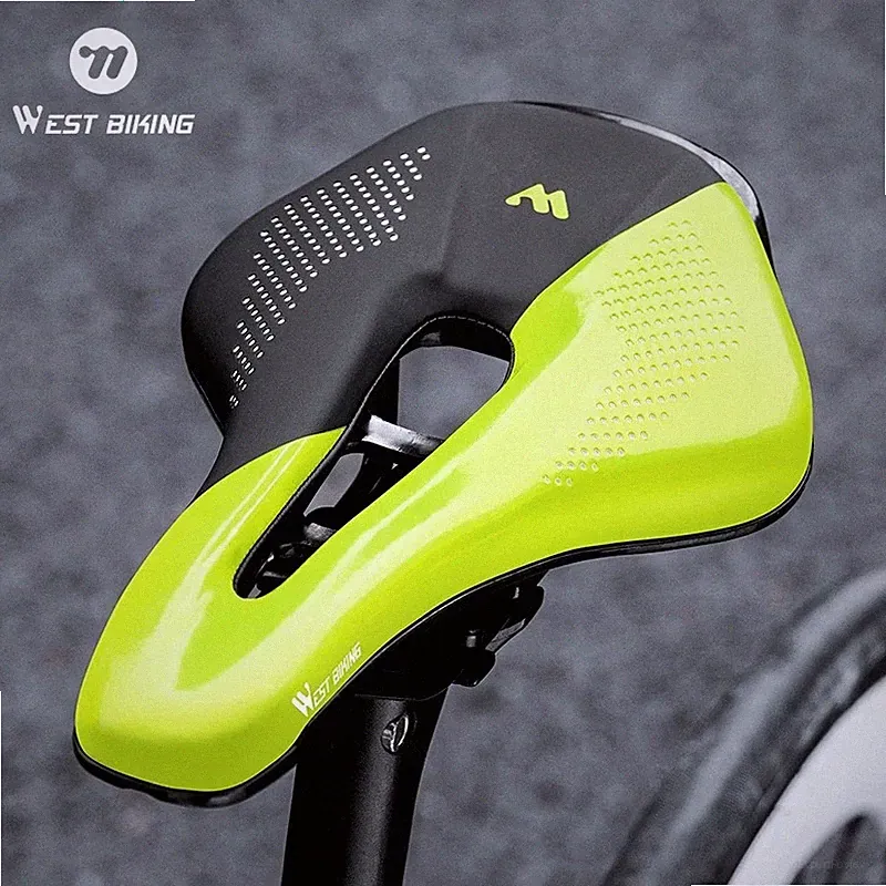 WEST BIKING Bicycle Saddle Cushion Steel Rail Leather Cycling Bike Saddle Green