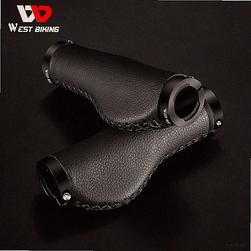 WEST BIKING Bike Grips Leather Lock-on Cycling Bicycle Handlebar Grips Black