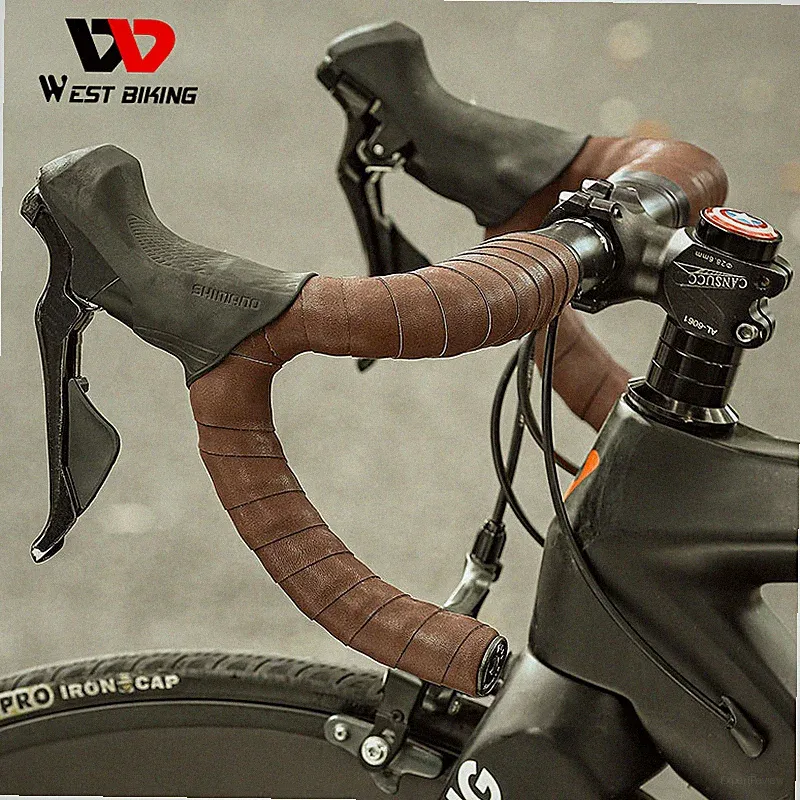 WEST BIKING Genuine Leather Bicycle Handlebar Tape Road Bike Retro Belt Coffee