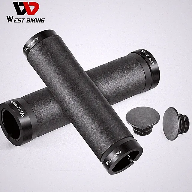 WEST BIKING Leather Bike Grips Lock-on Cycling Bicycle Handlebar Grips A Pair