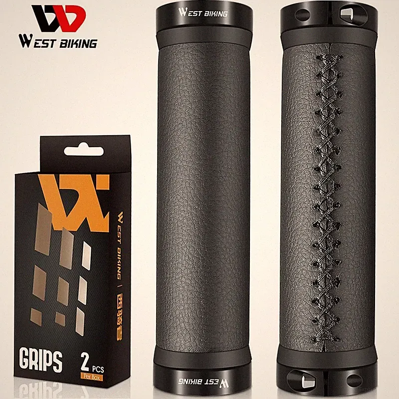 WEST BIKING Leather Bike Grips Lock-on Cycling Bicycle Handlebar Grips Black