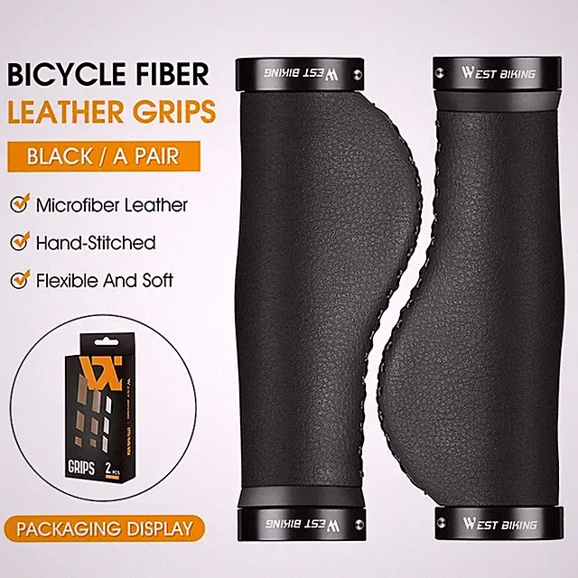 WEST BIKING Leather MTB Bike Handle Bar Grips Lock-on Bicycle Handlebar Grips
