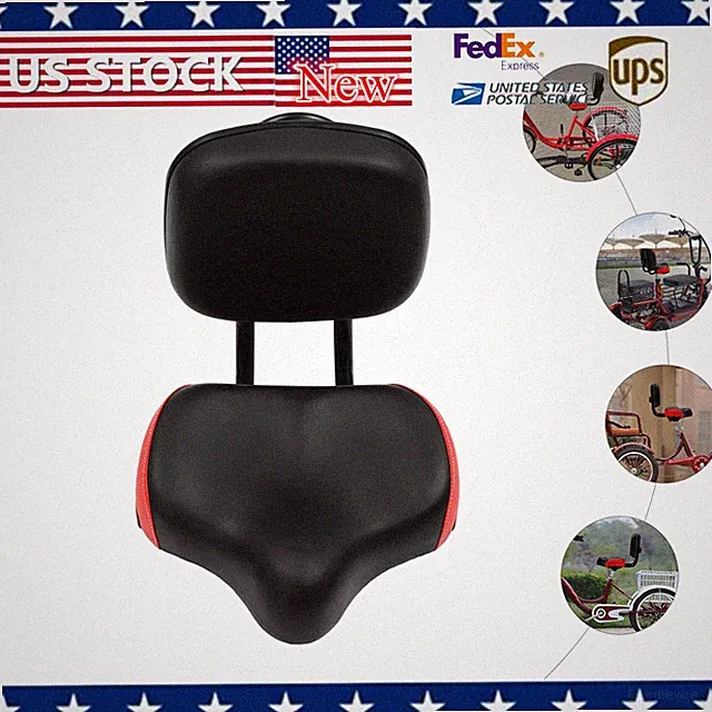 Wide Comfort leather Tricycle Bike Bicycle Saddle Seat Pad With Back Rest Black